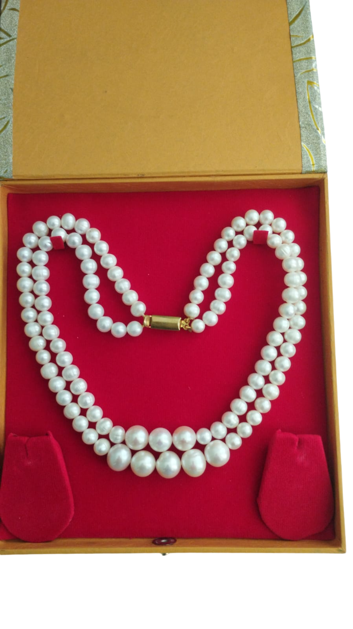 Fresh Water Pearls Necklace Double Layers 7mm-12 mm White Pearls