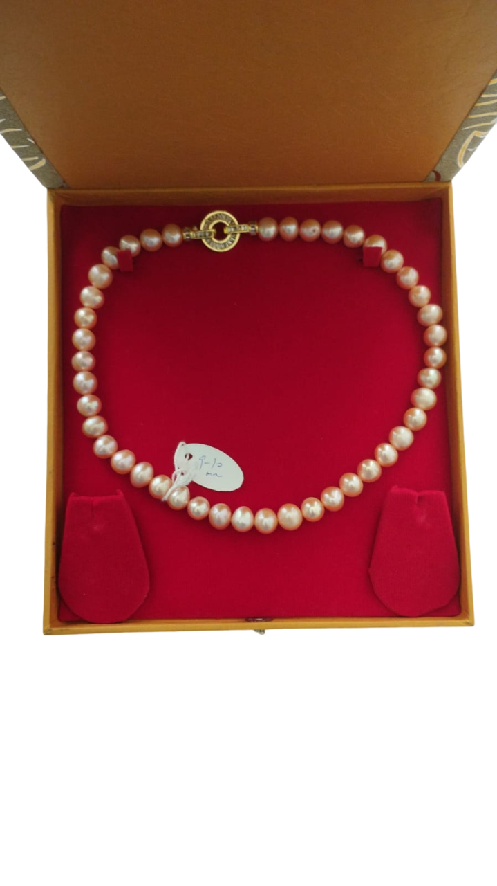 Fresh Water Pearls Necklace 9 mm Peach Colour Fresh Water Pearls