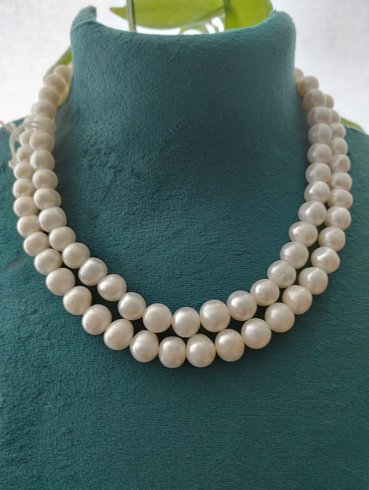 Fresh Water Pearls Necklace Double Layers 9-10mm-9-10mm White Pearls