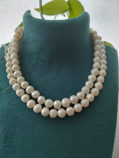 Fresh Water Pearls Necklace Double Layers 9-10mm-9-10mm White Pearls