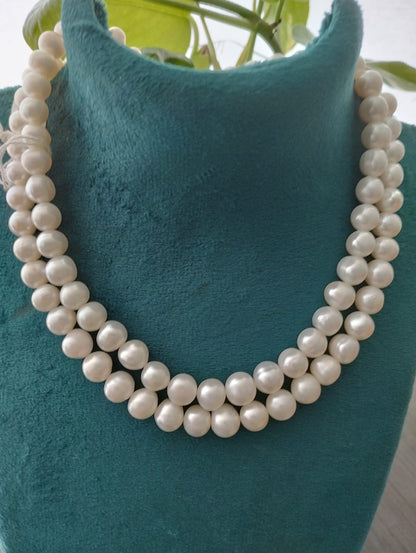 Fresh Water Pearls Necklace Double Layers 9-10mm-9-10mm White Pearls
