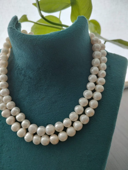 Fresh Water Pearls Necklace Double Layers 9-10mm-9-10mm White Pearls
