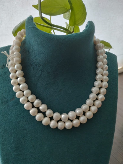 Fresh Water Pearls Necklace Double Layers 9-10mm-9-10mm White Pearls