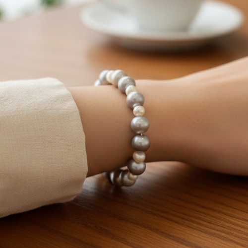 Gray and Golden Freshwater Pearl Bracelet