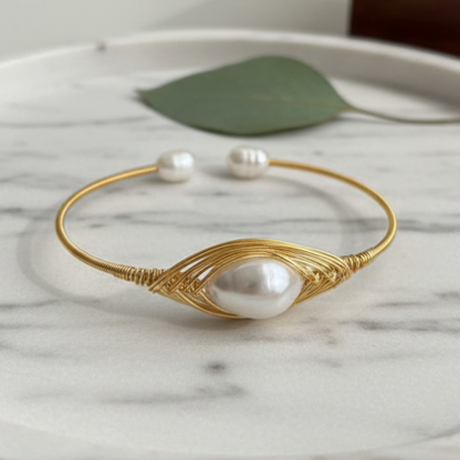Gray and Golden Freshwater Pearl Bracelet