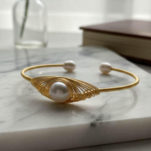 Gray and Golden Freshwater Pearl Bracelet