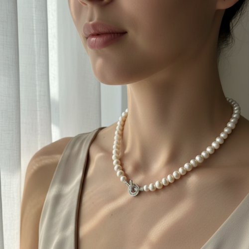 Freshwater Pearl Necklace with Crystal Clasp