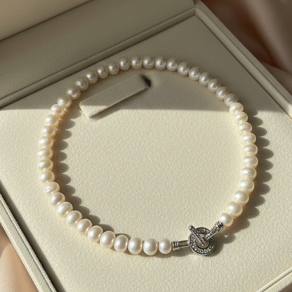 Freshwater Pearl Necklace with Crystal Clasp
