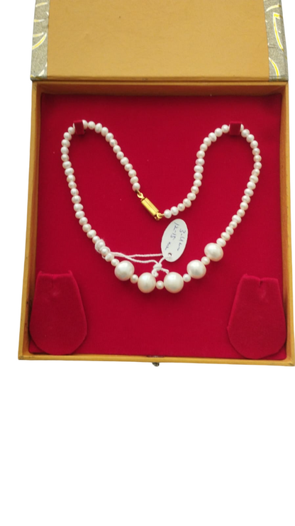 Fresh Water Pearls Necklace with Two Sizes 5 mm and 12 mm (Five) White Pearls