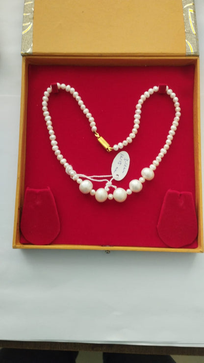 Fresh Water Pearls Necklace with Two Sizes 5 mm and 12 mm (Five) White Pearls