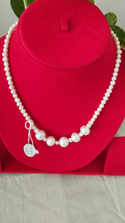 Fresh Water Pearls Necklace with Two Sizes 5 mm and 12 mm (Five) White Pearls