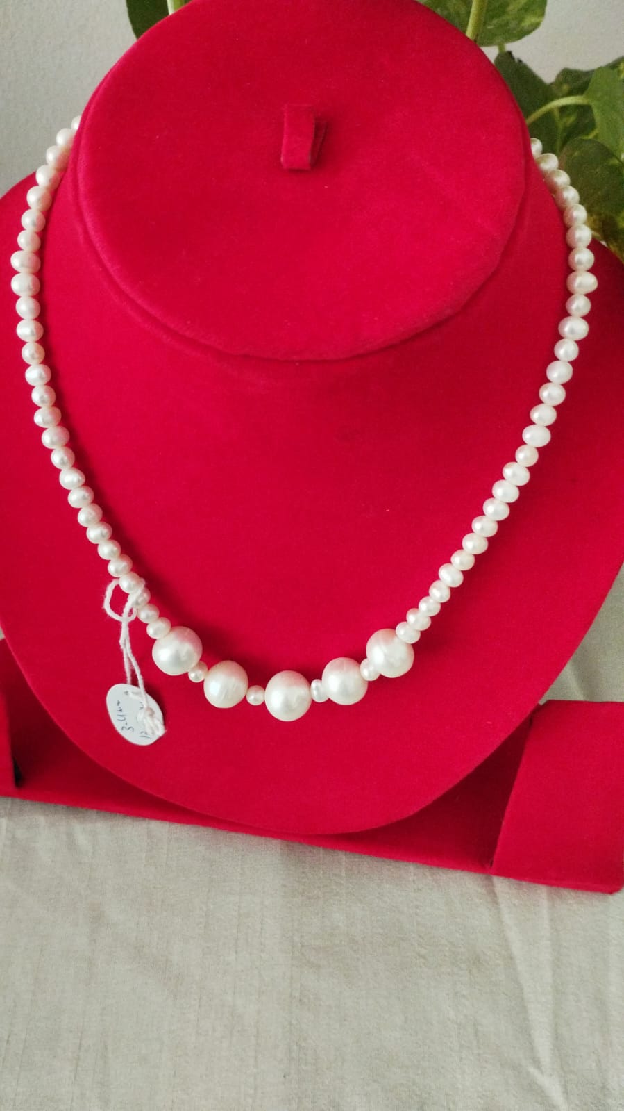Fresh Water Pearls Necklace with Two Sizes 5 mm and 12 mm (Five) White Pearls