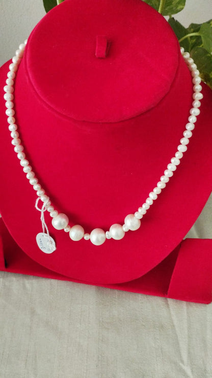 Fresh Water Pearls Necklace with Two Sizes 5 mm and 12 mm (Five) White Pearls