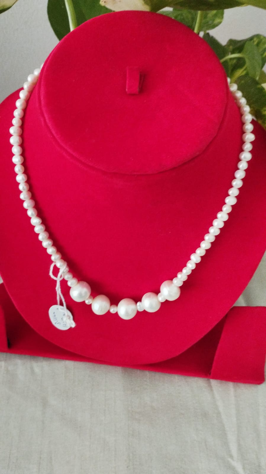 Fresh Water Pearls Necklace with Two Sizes 5 mm and 12 mm (Five) White Pearls