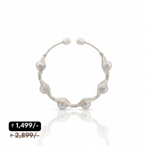 Handcrafted Silver Wire & Pearl Cuff Bracelet