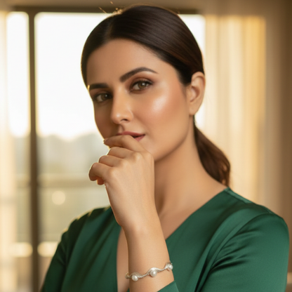 Handcrafted Silver Wire & Pearl Cuff Bracelet