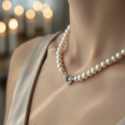 Freshwater Pearl Necklace with Crystal Clasp