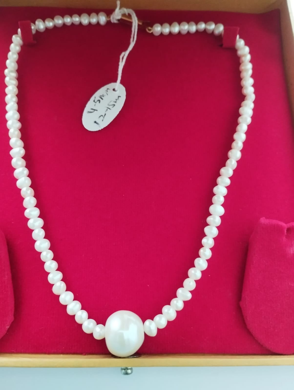 Fresh Water Pearls Necklace with Two Sized Pearls - 5 mm and Single 12 mm in Center