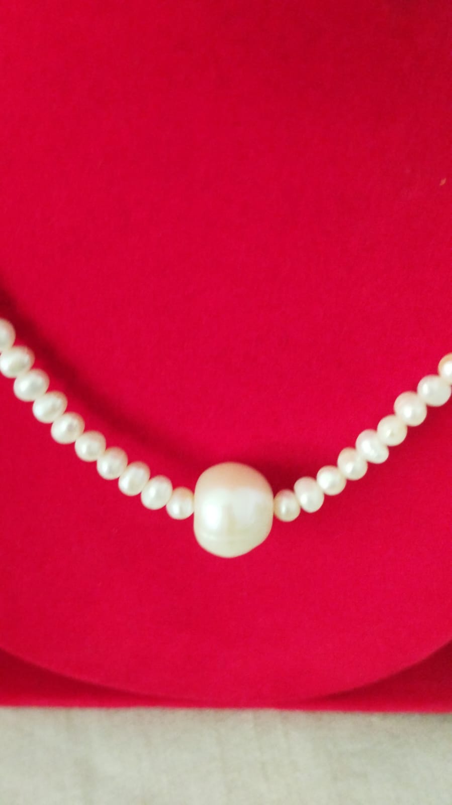 Fresh Water Pearls Necklace with Two Sized Pearls - 5 mm and Single 12 mm in Center