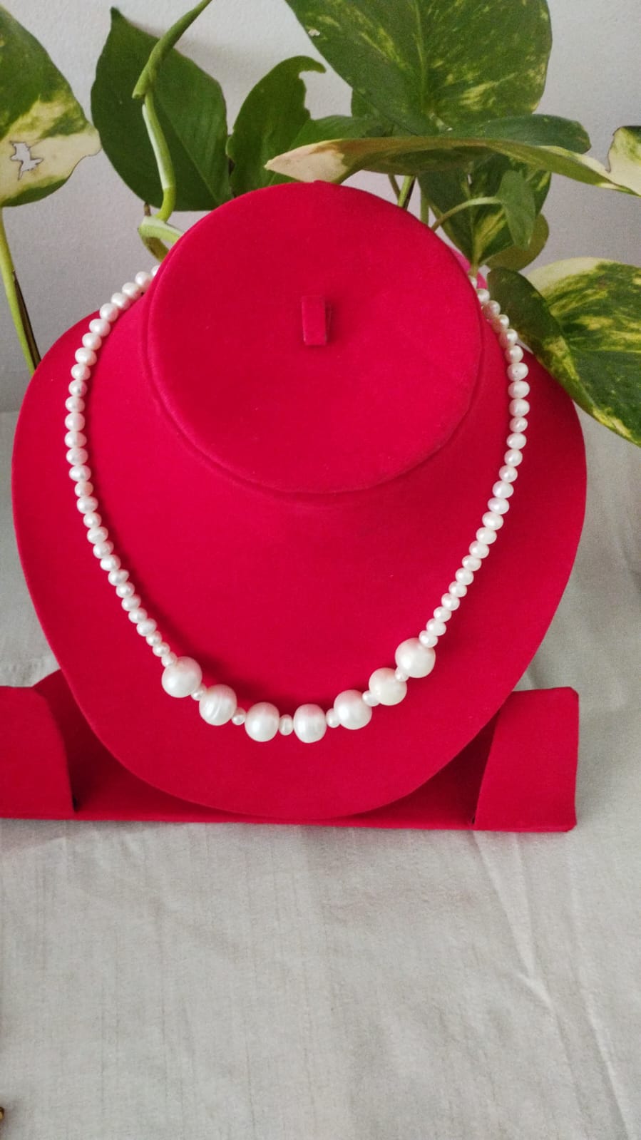 Fresh Water Pearls Necklace 5 mm with Seven 12 mm White Pearls in Center