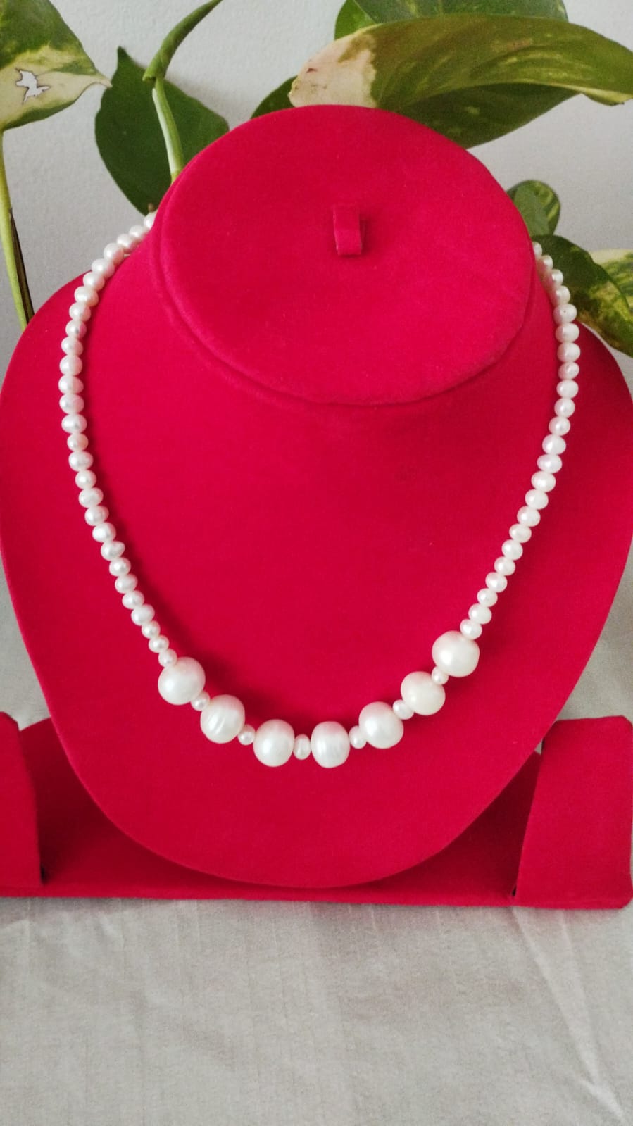 Fresh Water Pearls Necklace 5 mm with Seven 12 mm White Pearls in Center