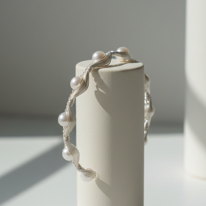 Handcrafted Silver Wire & Pearl Cuff Bracelet