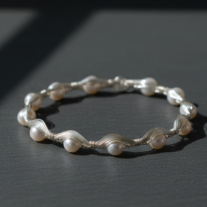 Handcrafted Silver Wire & Pearl Cuff Bracelet
