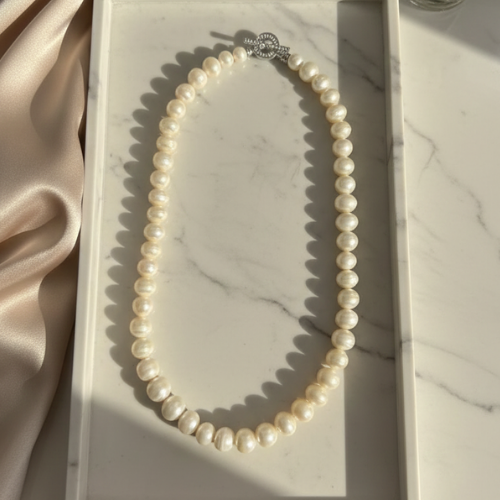 Freshwater Pearl Necklace with Crystal Clasp
