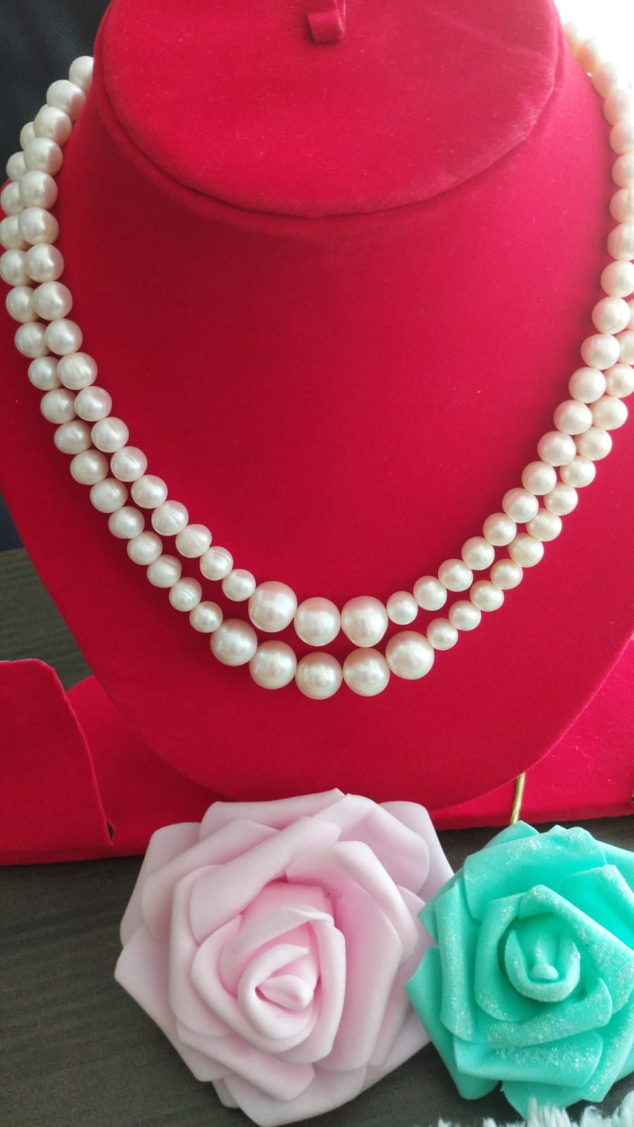 Fresh Water Pearls Necklace Double Layers 7mm-12 mm White Pearls