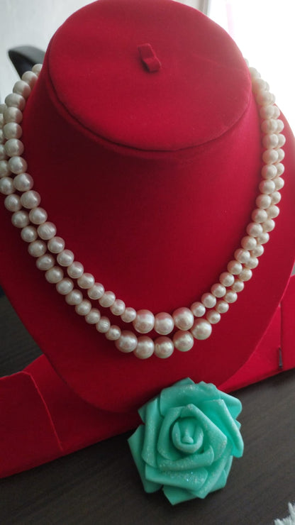 Fresh Water Pearls Necklace Double Layers 7mm-12 mm White Pearls