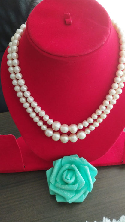 Fresh Water Pearls Necklace Double Layers 7mm-12 mm White Pearls