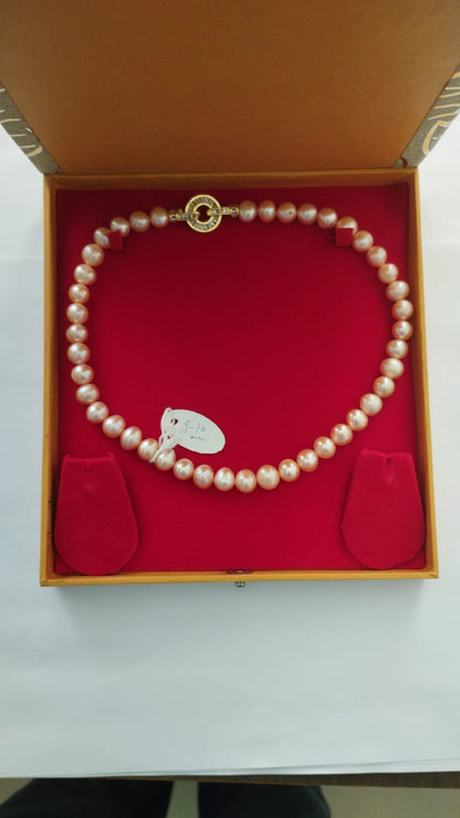 Fresh Water Pearls Necklace 9 mm Peach Colour Fresh Water Pearls