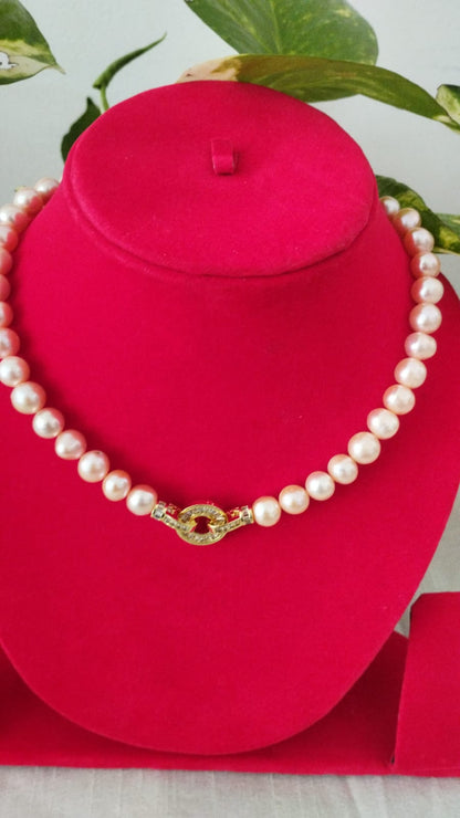 Fresh Water Pearls Necklace 9 mm Peach Colour Fresh Water Pearls