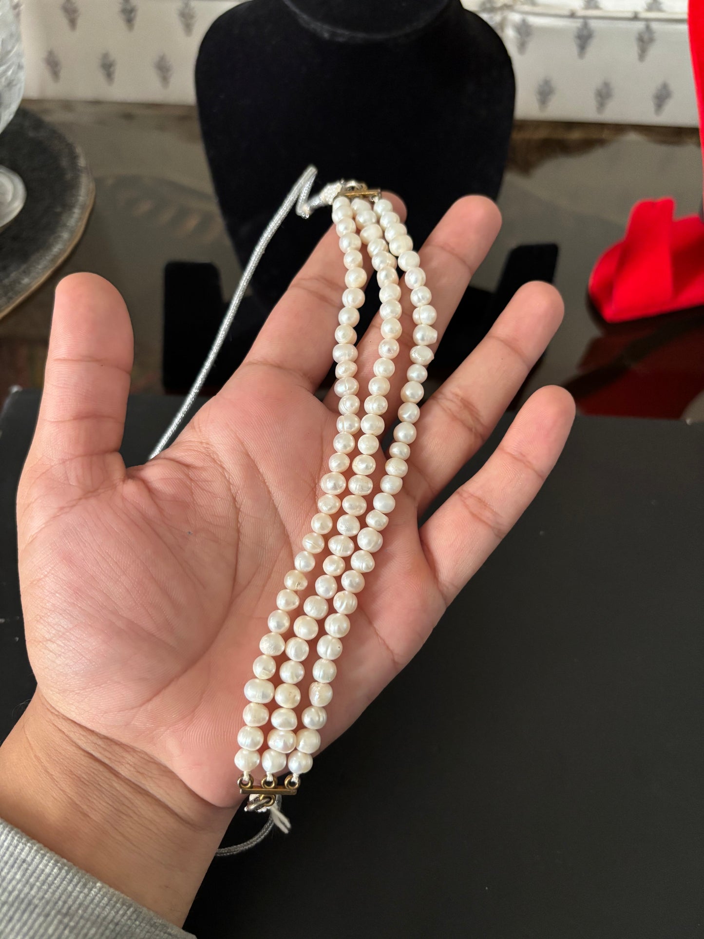 8mm-8mm-8mm Three Layer Choker Necklaces