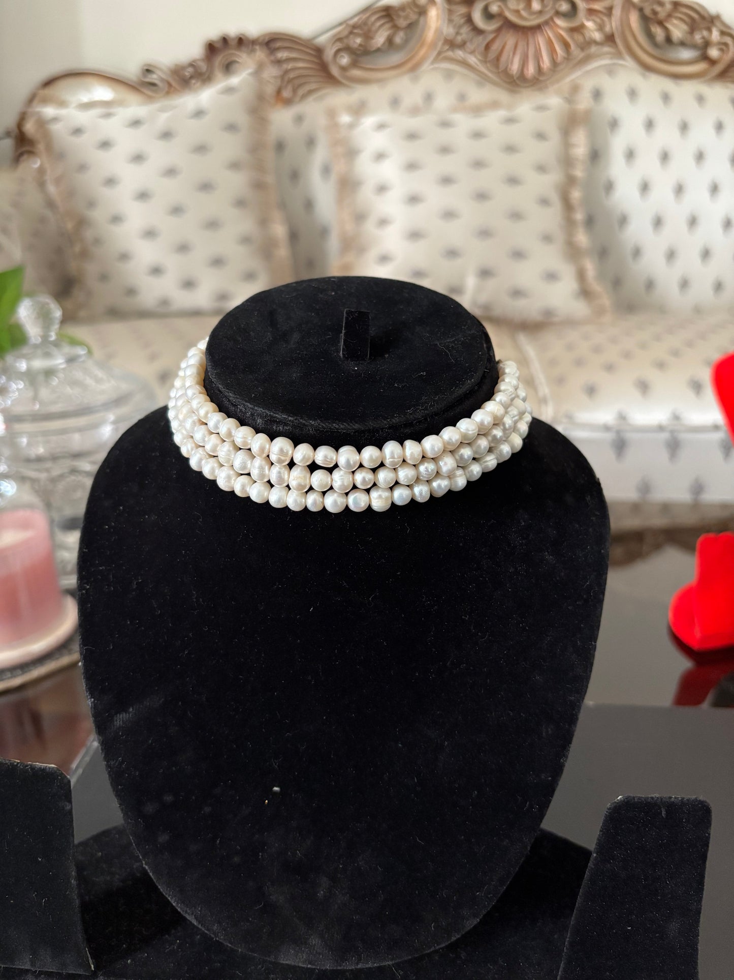 8mm-8mm-8mm Three Layer Choker Necklaces