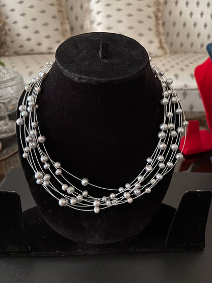 Multi Layer Scattered Pearl Necklaces - 8 mm Pearls