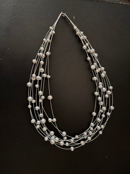 Multi Layer Scattered Pearl Necklaces - 8 mm Pearls