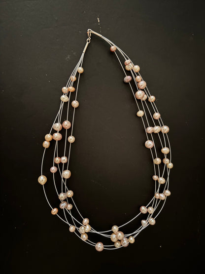 Multi Layer Scattered Pearl Necklaces - 8 mm Pearls