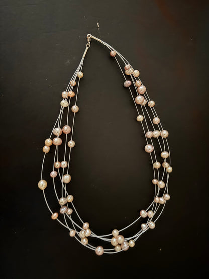 Multi Layer Scattered Pearl Necklaces - 8 mm Pearls