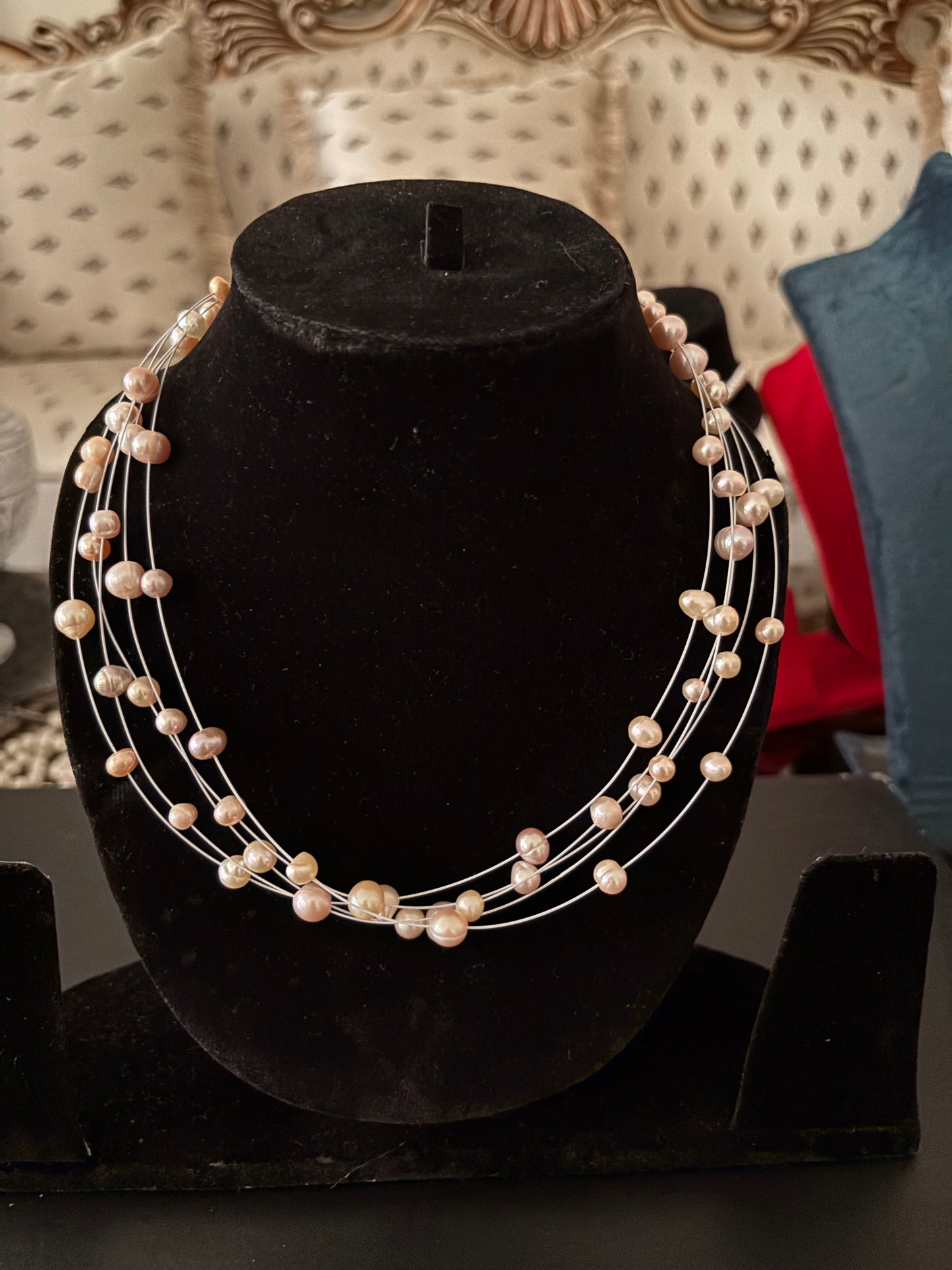 Multi Layer Scattered Pearl Necklaces - 8 mm Pearls