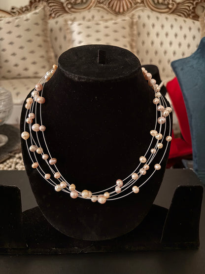 Multi Layer Scattered Pearl Necklaces - 8 mm Pearls