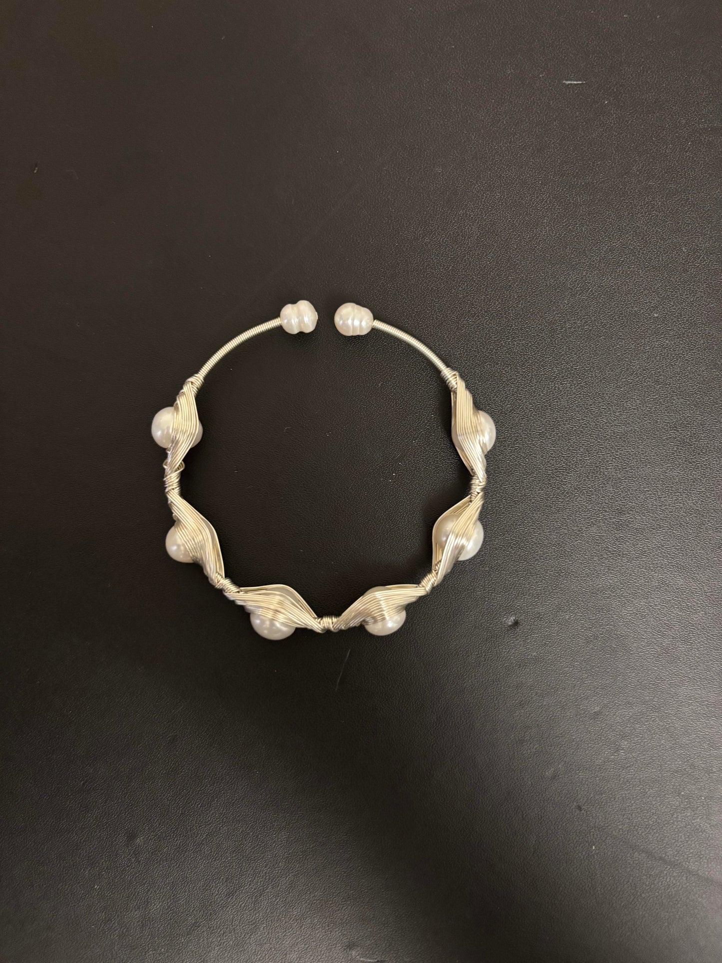 Handcrafted Silver Wire & Pearl Cuff Bracelet