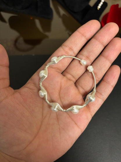 Handcrafted Silver Wire & Pearl Cuff Bracelet