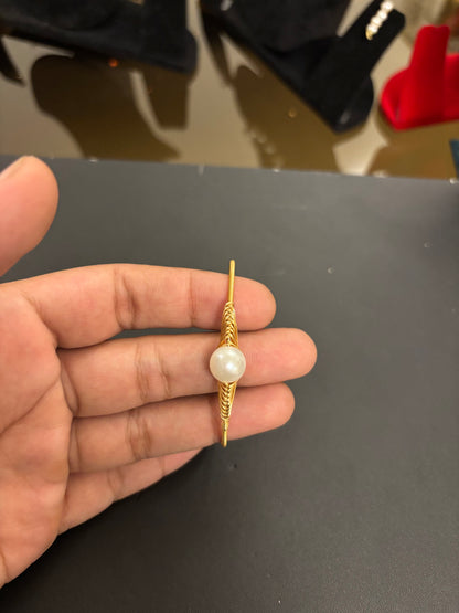 Golden Wire-Wrapped Pearl Cuff Bracelet