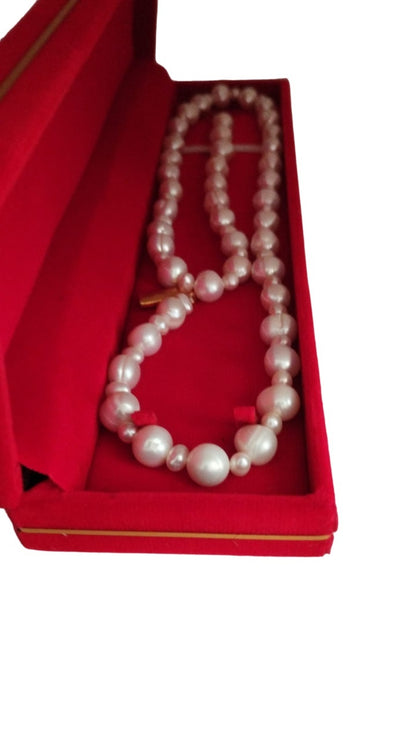 Fresh Water Pearls Necklace - Two Sizes of Pearls 5mm-10mm - White Pearls