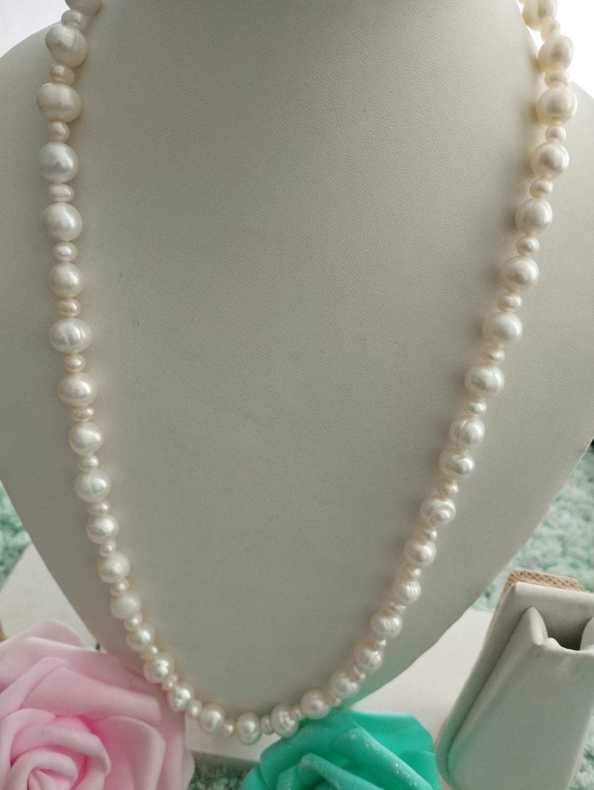 Fresh Water Pearls Necklace - Two Sizes of Pearls 5mm-10mm - White Pearls