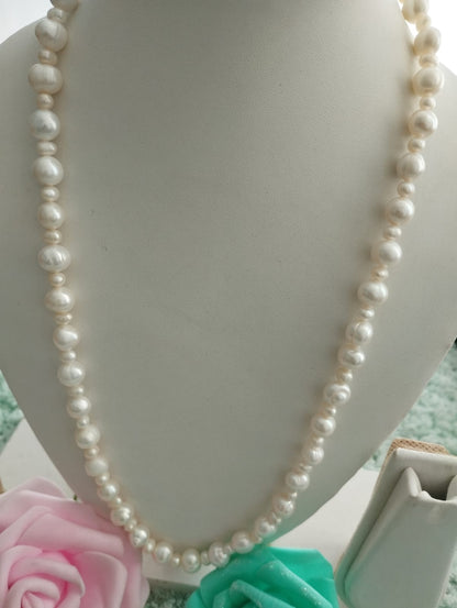 Fresh Water Pearls Necklace - Two Sizes of Pearls 5mm-10mm - White Pearls