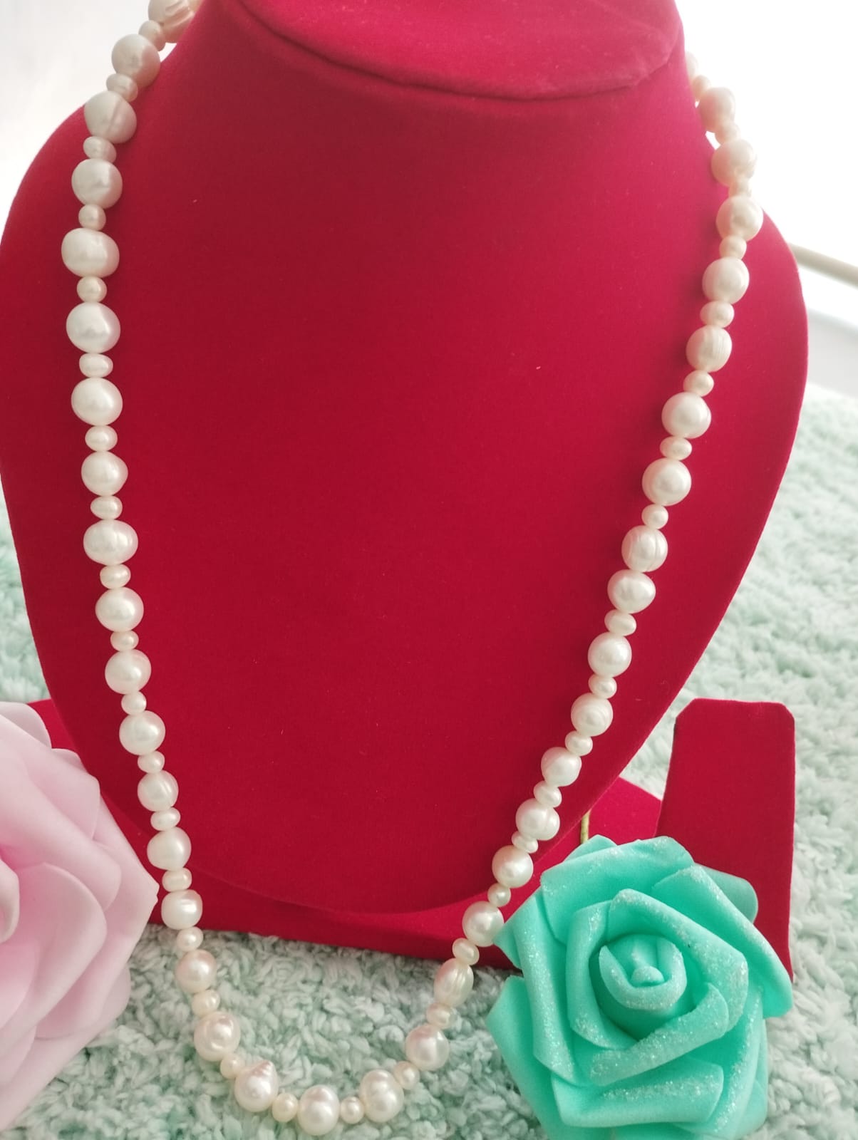 Fresh Water Pearls Necklace - Two Sizes of Pearls 5mm-10mm - White Pearls
