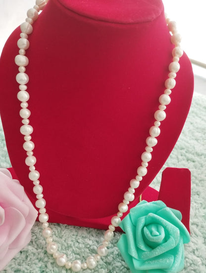 Fresh Water Pearls Necklace - Two Sizes of Pearls 5mm-10mm - White Pearls