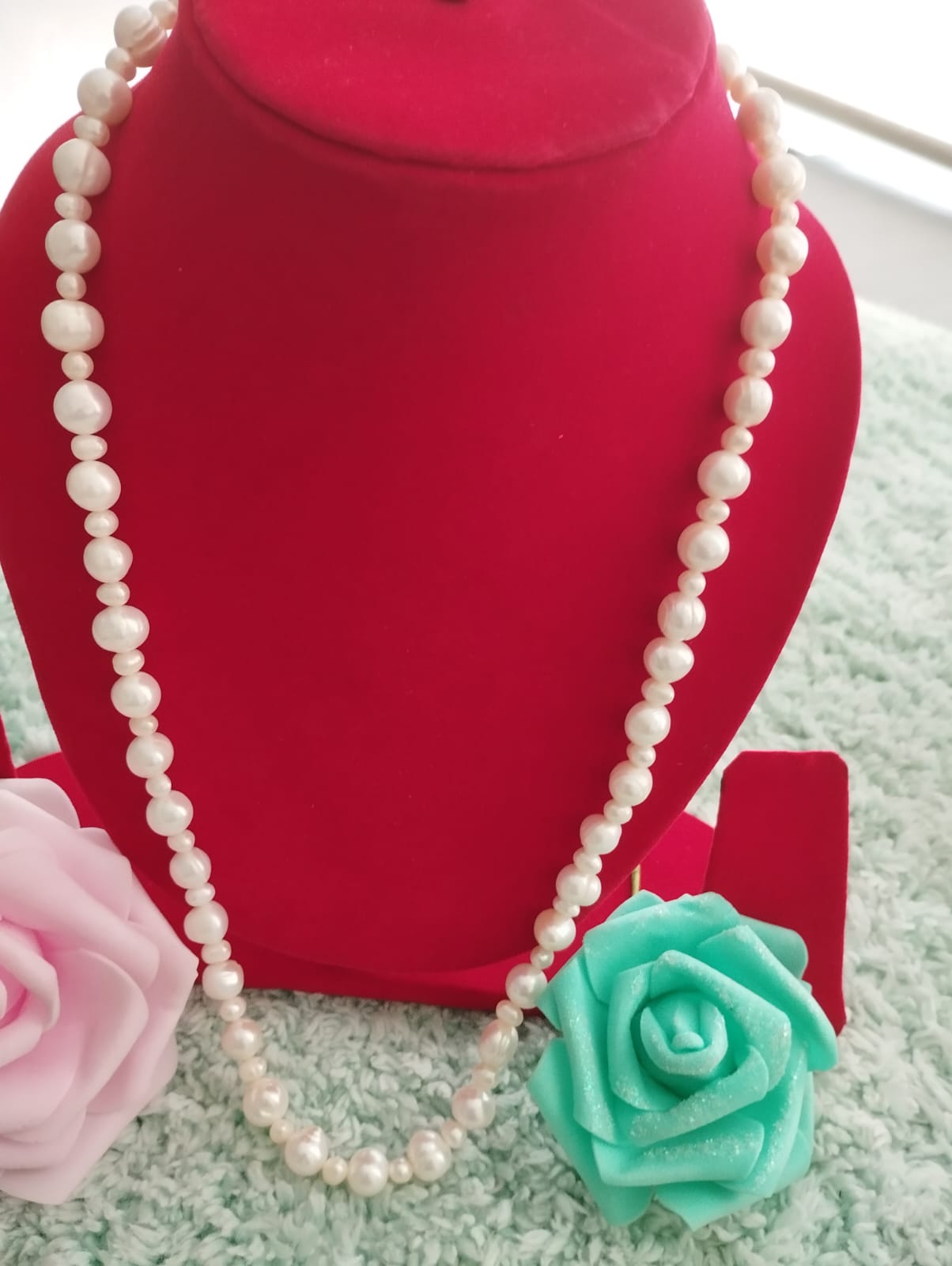 Fresh Water Pearls Necklace - Two Sizes of Pearls 5mm-10mm - White Pearls